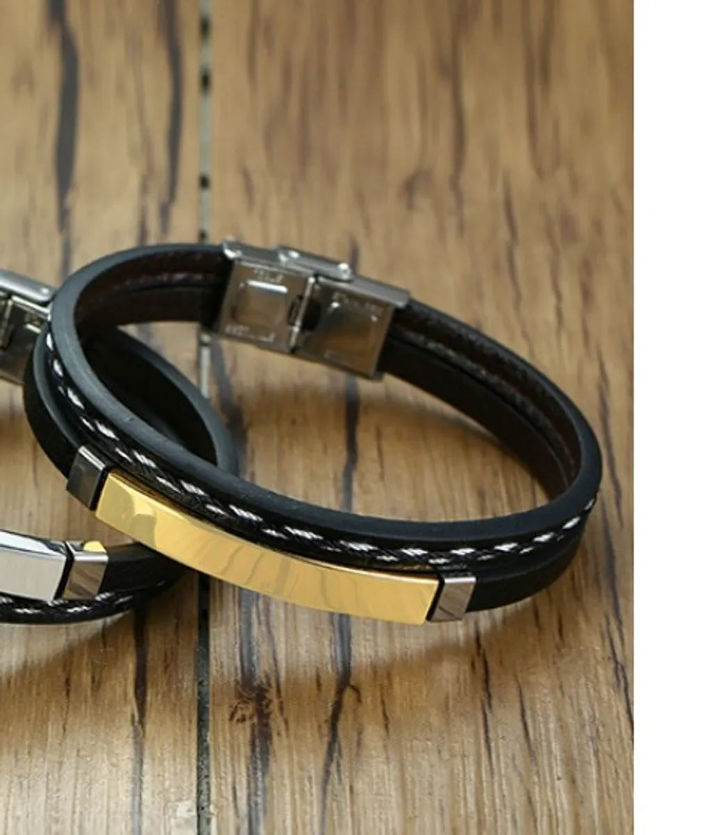 Original Design Geometric 304 Stainless Steel Pu Leather Plating Men'S Bracelets