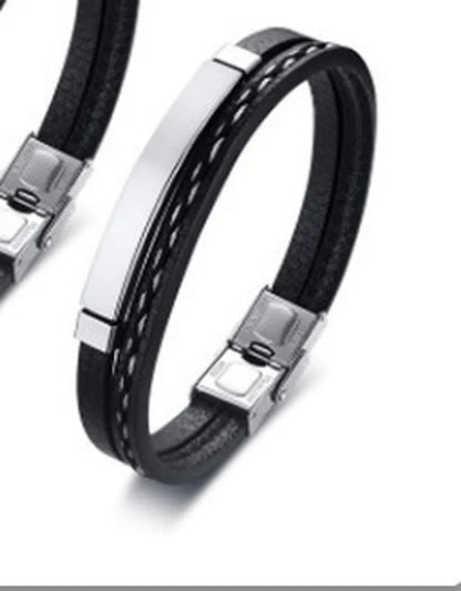 Original Design Geometric 304 Stainless Steel Pu Leather Plating Men'S Bracelets