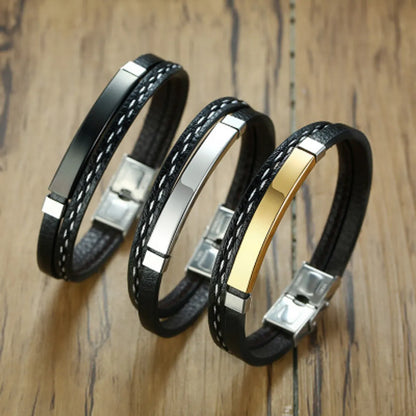 Original Design Geometric 304 Stainless Steel Pu Leather Plating Men'S Bracelets