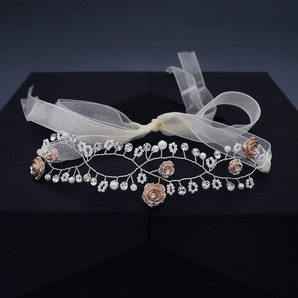 Original Design Girls Floral Hair Accessory Handmade Beaded Alloy Flower Headband For Wedding Flower Girl