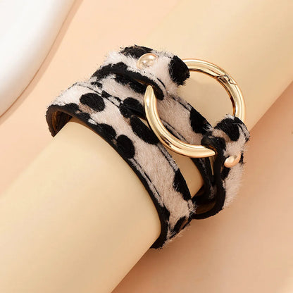 Original Design Leopard Pu Leather Plating Women's Wristband