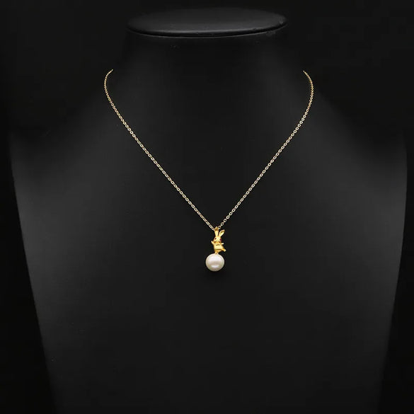 Original Design Rabbit Freshwater Pearl Sterling Silver Plating 18k Gold Plated Pendant Necklace