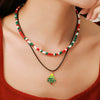 Ornament Christmas Necklace Glass Rice Bead Double Layer Stacked With Clavicle Chain Geometric Style