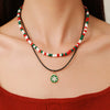 Ornament Christmas Necklace Glass Rice Bead Double Layer Stacked With Clavicle Chain Geometric Style