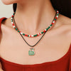 Ornament Christmas Necklace Glass Rice Bead Double Layer Stacked With Clavicle Chain Geometric Style