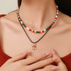 Ornament Christmas Necklace Glass Rice Bead Double Layer Stacked With Clavicle Chain Geometric Style