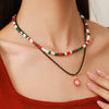 Ornament Christmas Necklace Glass Rice Bead Double Layer Stacked With Clavicle Chain Geometric Style