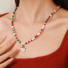 Ornament Christmas Necklace Glass Rice Bead Double Layer Stacked With Clavicle Chain Geometric Style