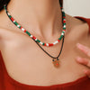 Ornament Christmas Necklace Glass Rice Bead Double Layer Stacked With Clavicle Chain Geometric Style
