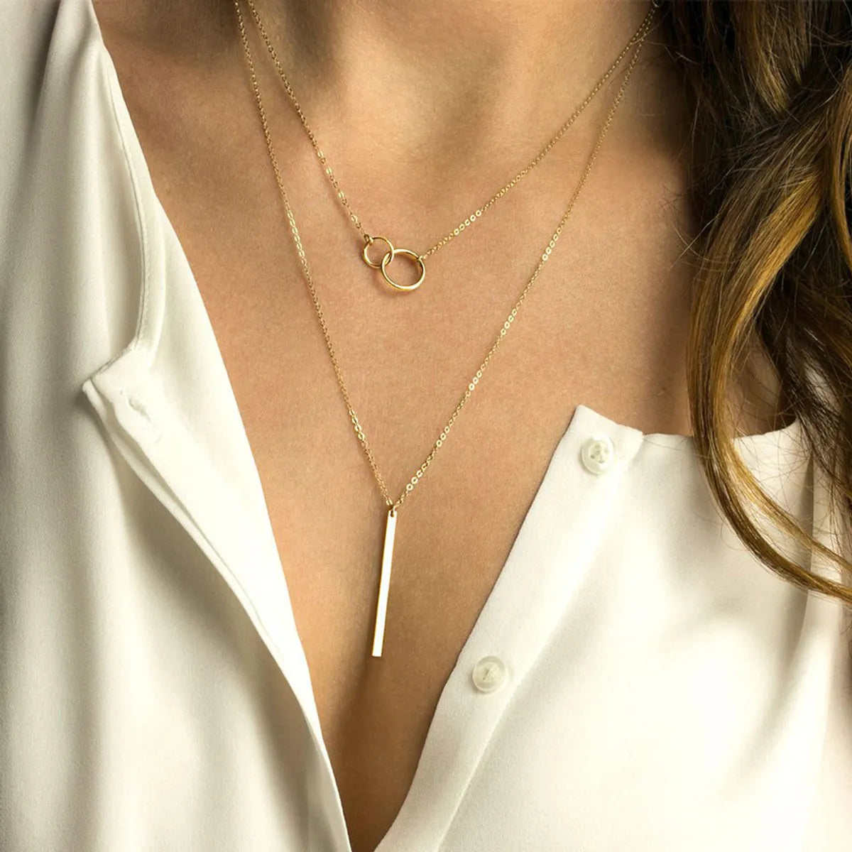 Ornaments Geometric Round Chain Necklace Stainless Steel Two-piece Necklace Clavicle Chain Wholesale Gooddiy