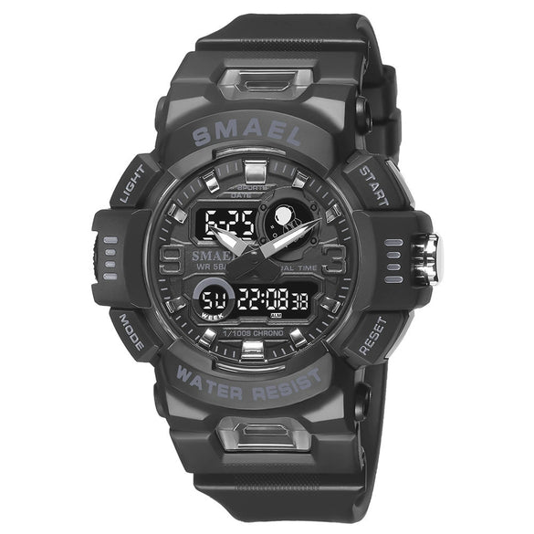 Outdoor Electronic Alarm Sports Watch Dual Display Chronograph Plastic Pu Round Watch