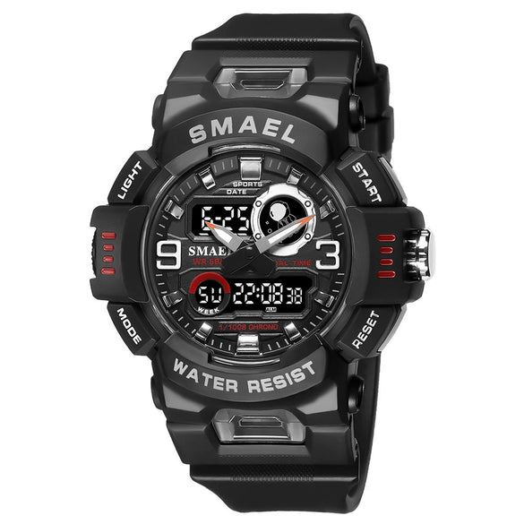 Outdoor Electronic Alarm Sports Watch Dual Display Chronograph Plastic Pu Round Watch