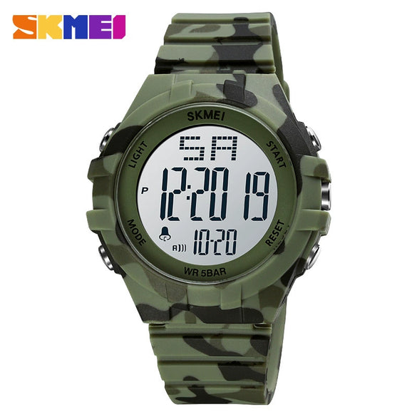 Outdoor Sports Digital Electronic Watch Resin Case Silicone Strap Stainless Steel Clasp Round Dial