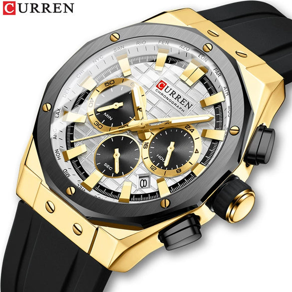 Outdoor Sports Multifunctional Men's Alloy Case Silicone Strap Round Dial Watch With Mineral Strengthened Glass Mirror And Pin Buckle