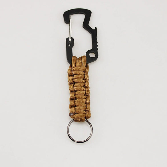 Outdoor Survival Key Chain Paracord Braided Multifunctional Shark Bottle Opener Carabiner Alloy Ring