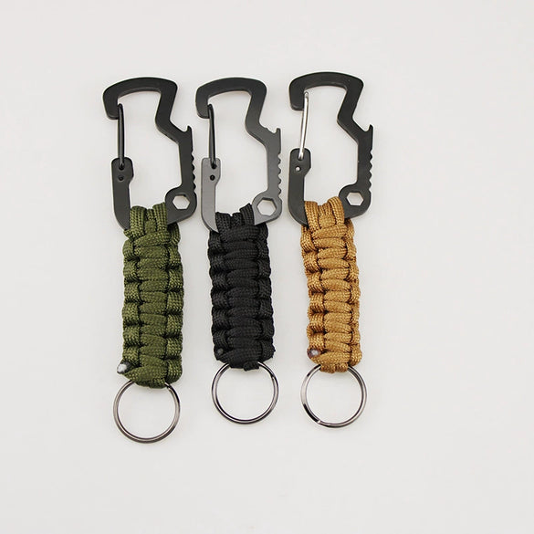 Outdoor Survival Key Chain Paracord Braided Multifunctional Shark Bottle Opener Carabiner Alloy Ring