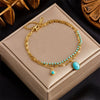 Oval Blue Turquoise Pendant Stainless Steel Chain Women's Retro Bohemian Style Accessories Bracelet With Electroplating