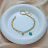 Oval Blue Turquoise Pendant Stainless Steel Chain Women's Retro Bohemian Style Accessories Bracelet With Electroplating