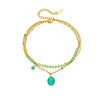 Oval Blue Turquoise Pendant Stainless Steel Chain Women's Retro Bohemian Style Accessories Bracelet With Electroplating