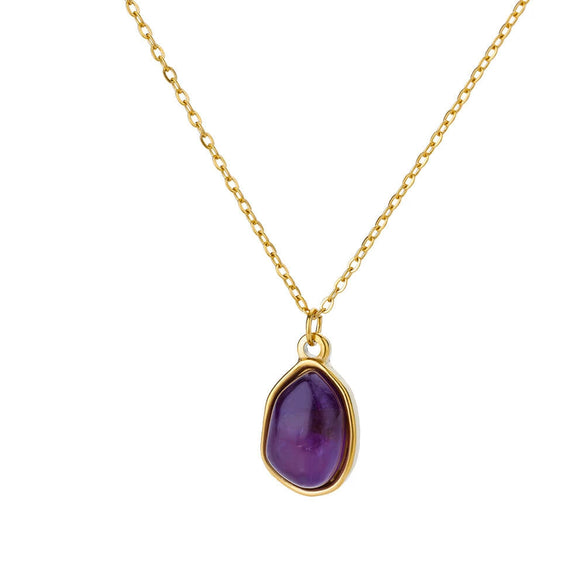 Oval Cat's Eye Pendant Stainless Steel Necklace With Mixed Gemstone Inlay Light Luxury Electroplating Design Unisex Clavicle Chain