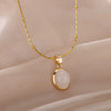 Oval Cat's Eye Pendant Stainless Steel Necklace With Mixed Gemstone Inlay Light Luxury Electroplating Design Unisex Clavicle Chain