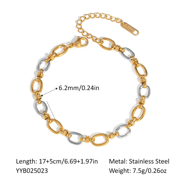 Oval Gold And Silver Color Matching Necklace Bracelet Suit Street Fashion Hip Hop O Word Chain Classic Stainless Steel Jewelry With Pvd Furnace Vacuum Real Gold Plating
