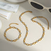 Oval Gold And Silver Color Matching Necklace Bracelet Suit Street Fashion Hip Hop O Word Chain Classic Stainless Steel Jewelry With Pvd Furnace Vacuum Real Gold Plating
