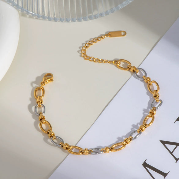 Oval Gold And Silver Color Matching Necklace Bracelet Suit Street Fashion Hip Hop O Word Chain Classic Stainless Steel Jewelry With Pvd Furnace Vacuum Real Gold Plating