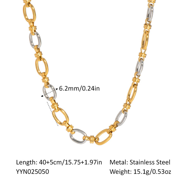 Oval Gold And Silver Color Matching Necklace Bracelet Suit Street Fashion Hip Hop O Word Chain Classic Stainless Steel Jewelry With Pvd Furnace Vacuum Real Gold Plating