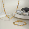 Oval Gold And Silver Color Matching Necklace Bracelet Suit Street Fashion Hip Hop O Word Chain Classic Stainless Steel Jewelry With Pvd Furnace Vacuum Real Gold Plating