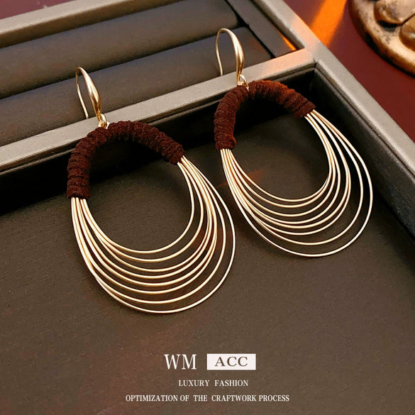 Oval Multilayered Iron And 925 Silver Electroplated Geometric Style Women's Earrings