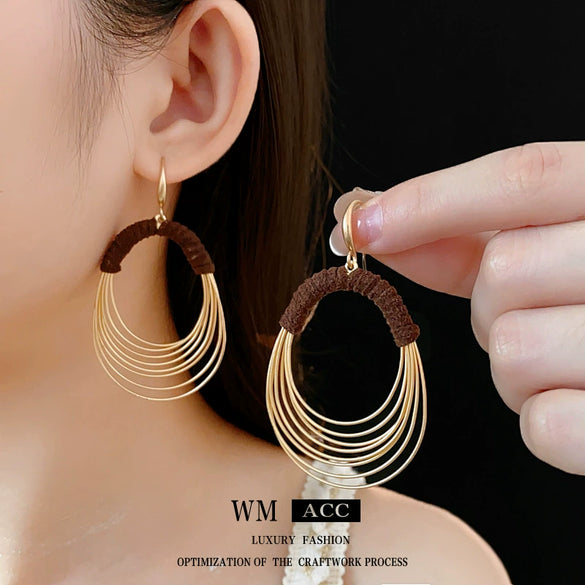 Oval Multilayered Iron And 925 Silver Electroplated Geometric Style Women's Earrings