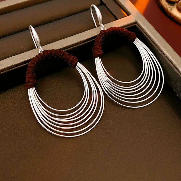 Oval Multilayered Iron And 925 Silver Electroplated Geometric Style Women's Earrings