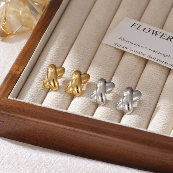Oval Stainless Steel And Titanium Steel Geometric Heart Earrings With Electroplating Processing