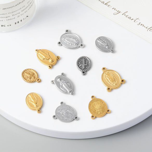 Oval Stainless Steel Religious Pendant Jewelry Accessories With Doublesided Pattern And Electroplating Treatment