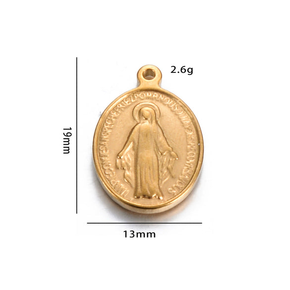 Oval Stainless Steel Religious Pendant Jewelry Accessories With Doublesided Pattern And Electroplating Treatment