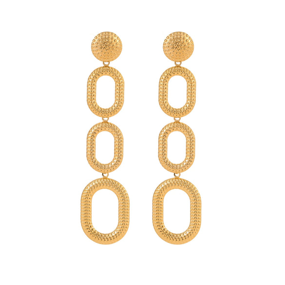 Oval Stainless Steel Women's Retro Exaggerated Geometric Animal Zodiac Pattern Electroplated Earrings