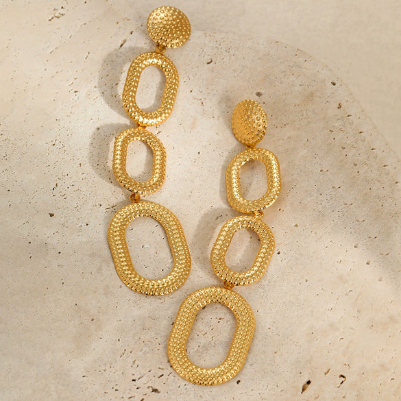 Oval Stainless Steel Women's Retro Exaggerated Geometric Animal Zodiac Pattern Electroplated Earrings