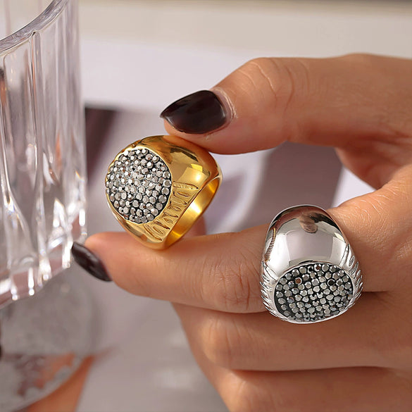 Oval Star Ring Titanium Steel Pvd Plated Geometric Style For Men And Women