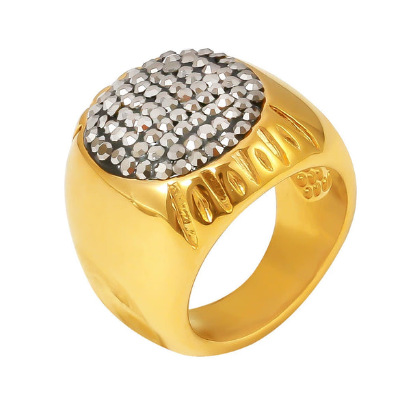 Oval Star Ring Titanium Steel Pvd Plated Geometric Style For Men And Women