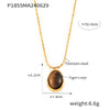 Oval Tiger Eye Pendant Blade Rice Beads Clavicle Chain For Women Double Stacked Wear Hip Hop Style Titanium Steel Gold Plated Geometric Design