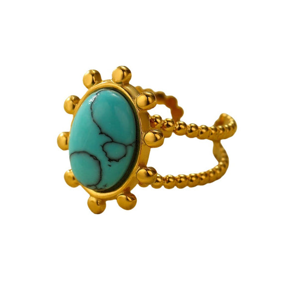 Oval Turquoise Stainless Steel Ring And Bracelet For Women Geometric Electroplating Fashion