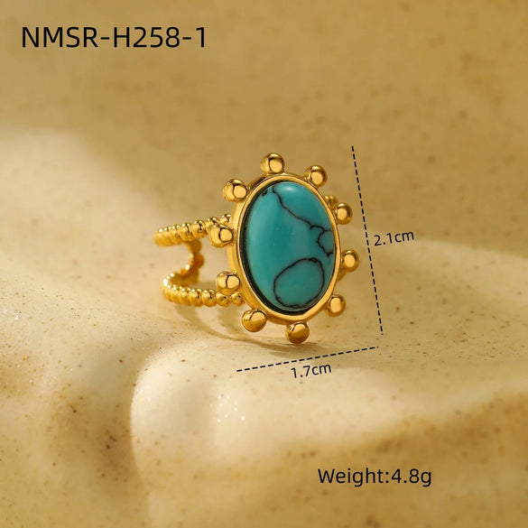 Oval Turquoise Stainless Steel Ring And Bracelet For Women Geometric Electroplating Fashion