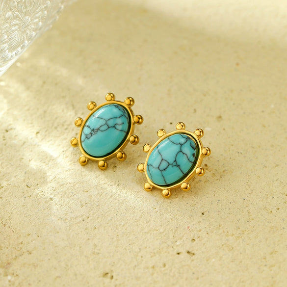 Oval Turquoise Titanium Steel Electroplated Women's Fashion Geometric Earrings