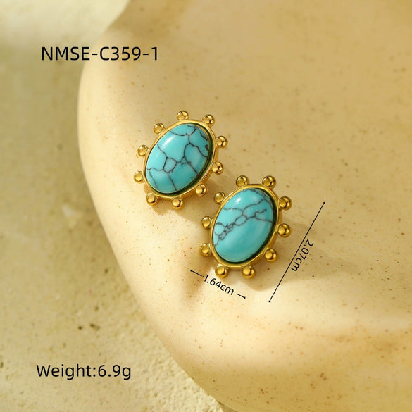 Oval Turquoise Titanium Steel Electroplated Women's Fashion Geometric Earrings