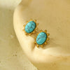 Oval Turquoise Titanium Steel Electroplated Women's Fashion Geometric Earrings