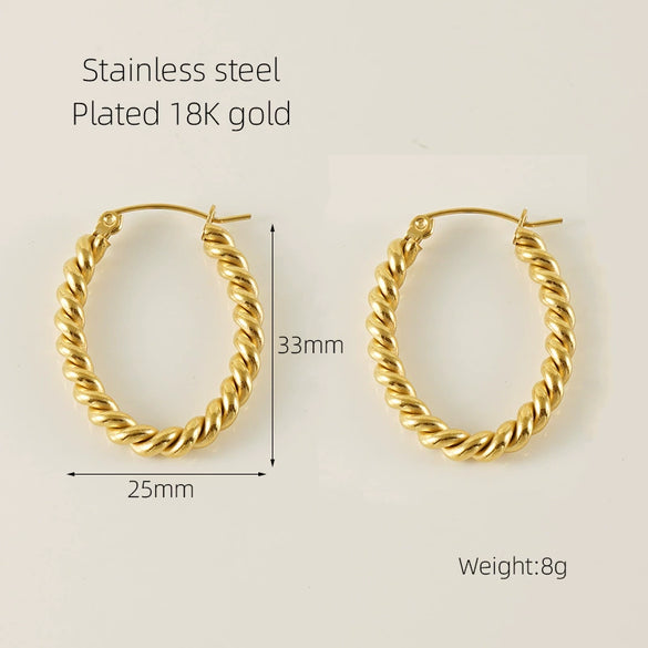 Oval Twist 316L Stainless Steel Women's Retro Geometric Earrings 18K Gold Plated Electroplated