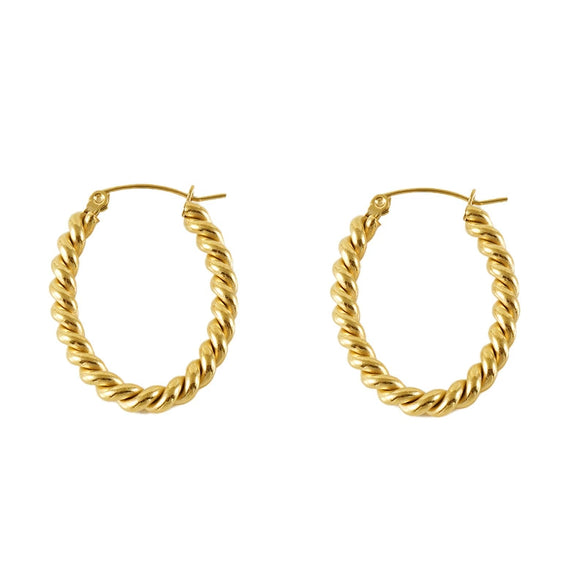 Oval Twist 316L Stainless Steel Women's Retro Geometric Earrings 18K Gold Plated Electroplated
