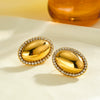 Oval Zircon Studded Stainless Steel Earrings For Women With Vacuum Electroplated Finish Simple Elegant Geometric Style