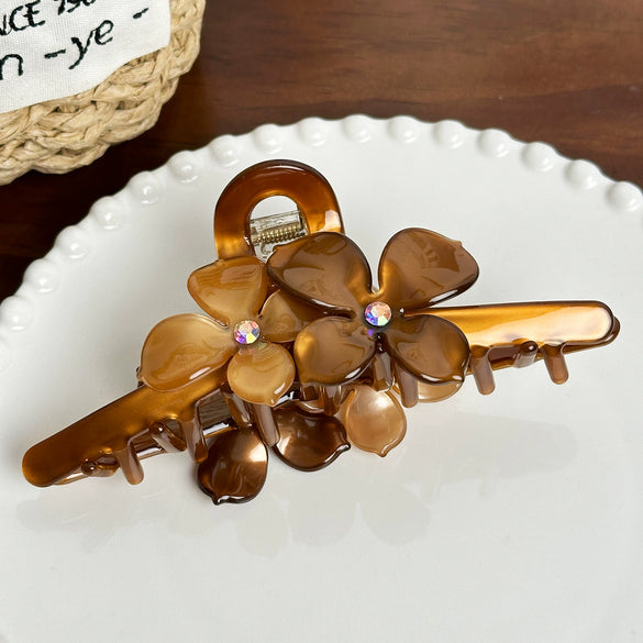 Oversized Acetic Acid Flower Hair Clip With Diamond Design For Women